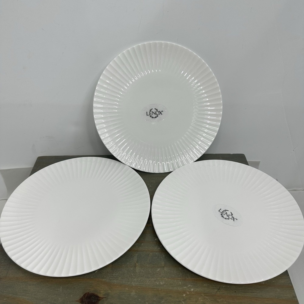Lenox Scallop 8.5" Salad Plates Set of 3 White Bone China Textured Rim New